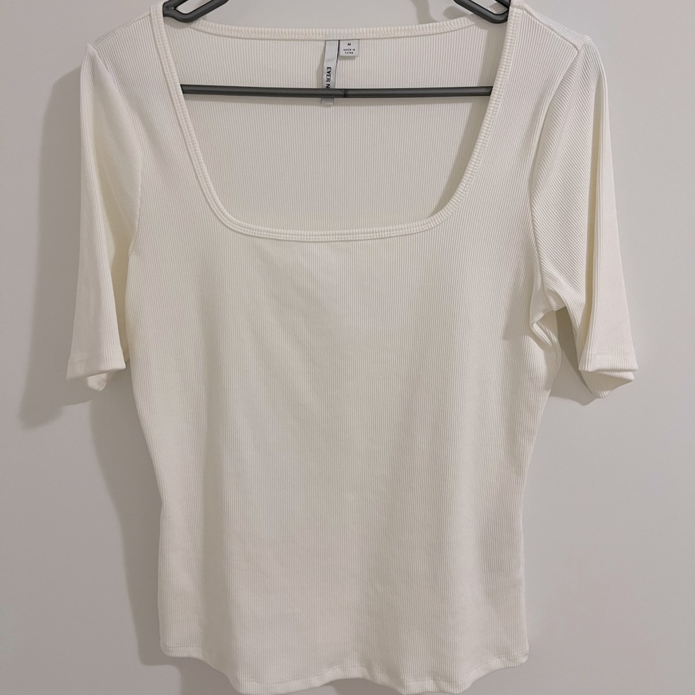 EVERNEW Square Neck Rib Tee Top - Picture 2 of 6